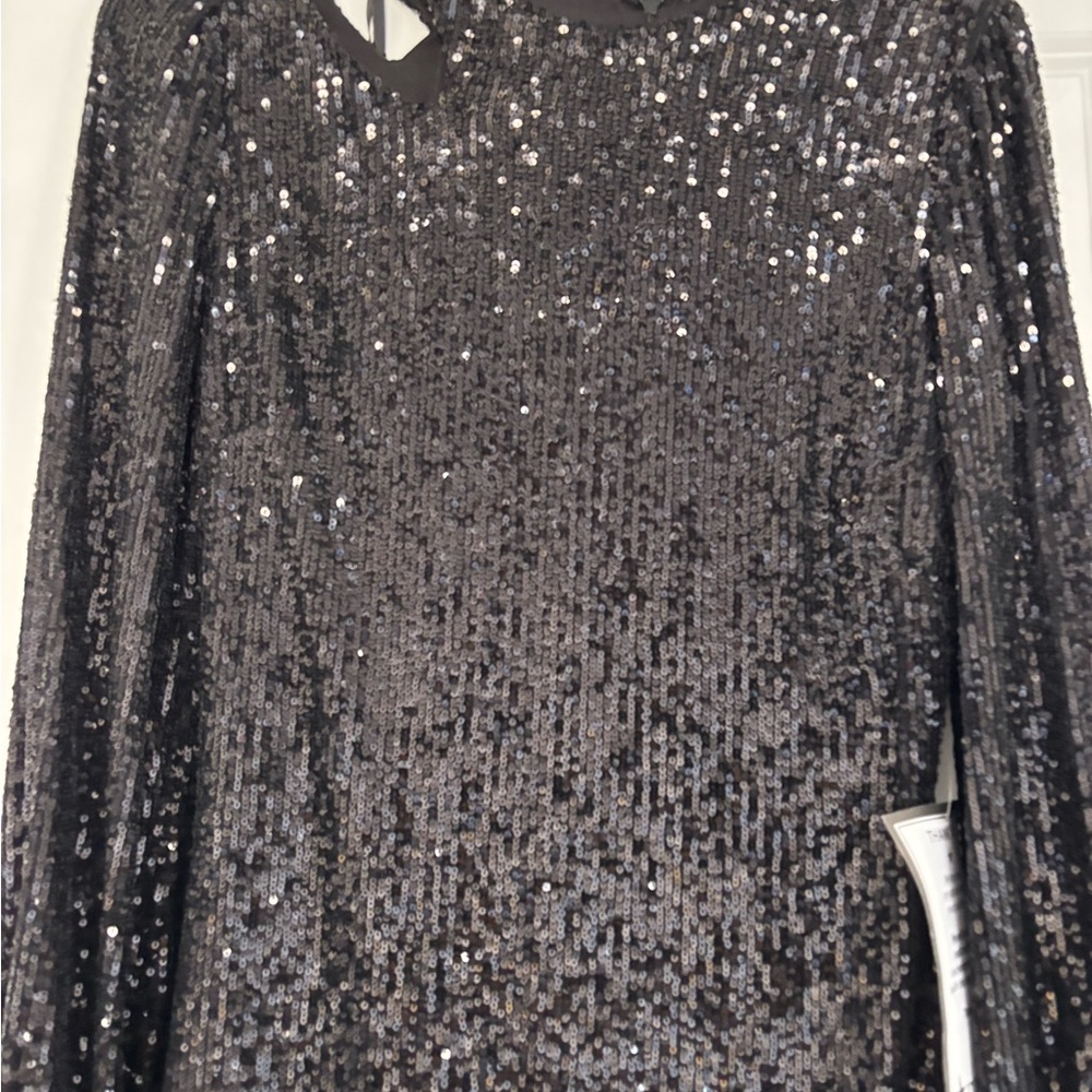 Xscape Black Sequin Long-Sleeve Cocktail Dress - Picture 8 of 11